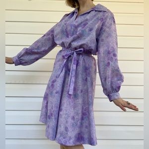 Vintage Flowered Lavender Dress, Medium